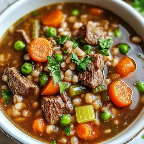 Rindfleisch Gerste Gemüse Suppe