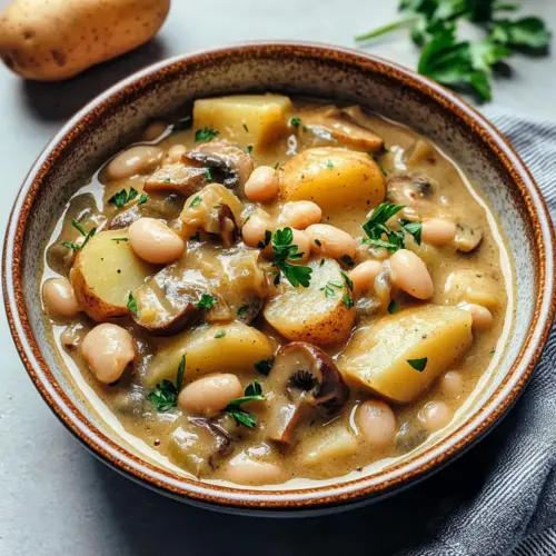 Gemütlicher Weißer-Bohnen-Pilz-Eintopf