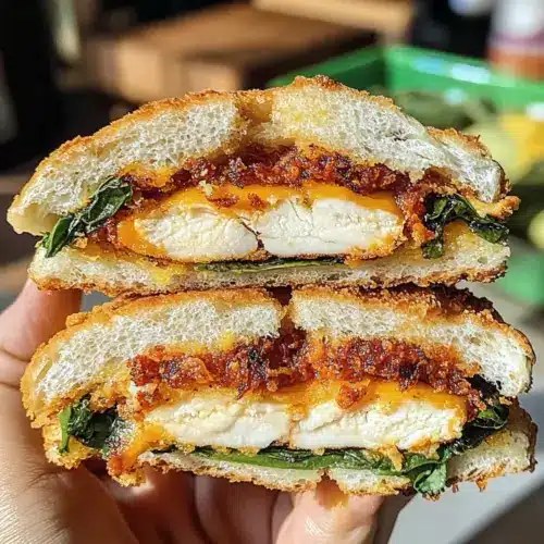 Crispy Chicken & Spicy Cheddar Focaccia Sandwich Knuspriges Hähnchen & Würziger Cheddar Focaccia Sandwich