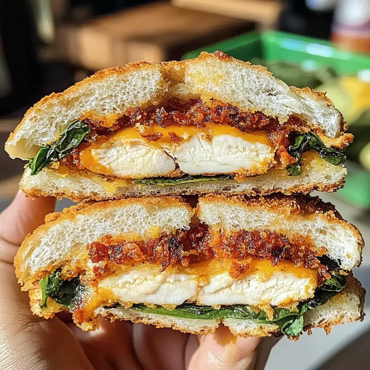 Crispy Chicken & Spicy Cheddar Focaccia Sandwich Knuspriges Hähnchen & Würziger Cheddar Focaccia Sandwich