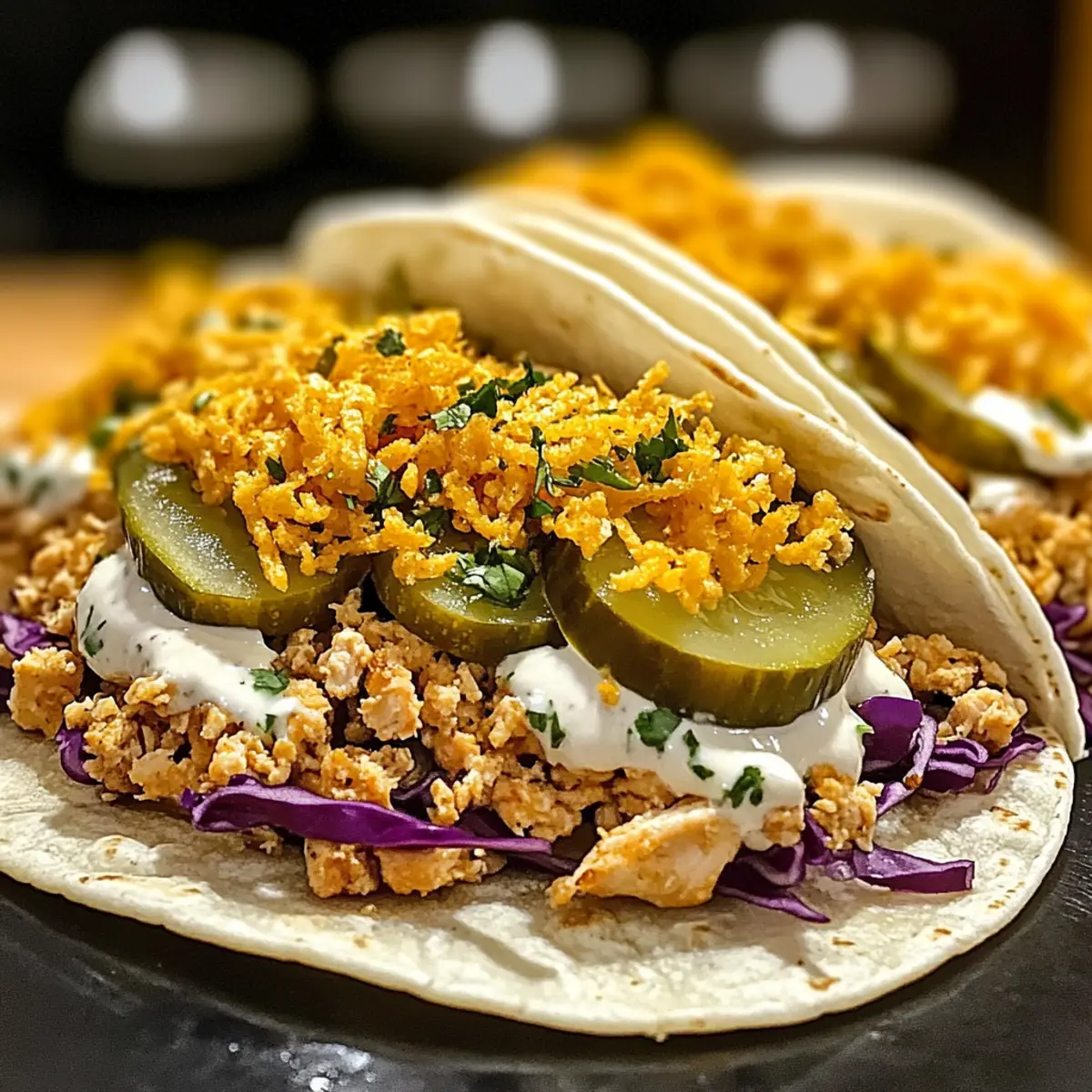 Dillgurken-Ranch-Smash-Hühnchen-Tacos