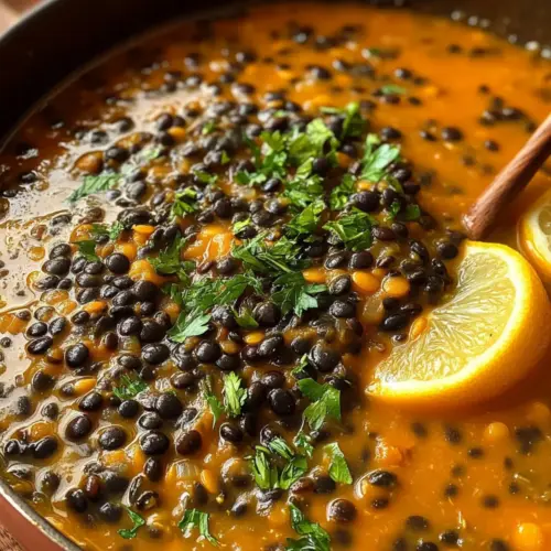 Zitronig und würziges schwarzes Linseneintopf