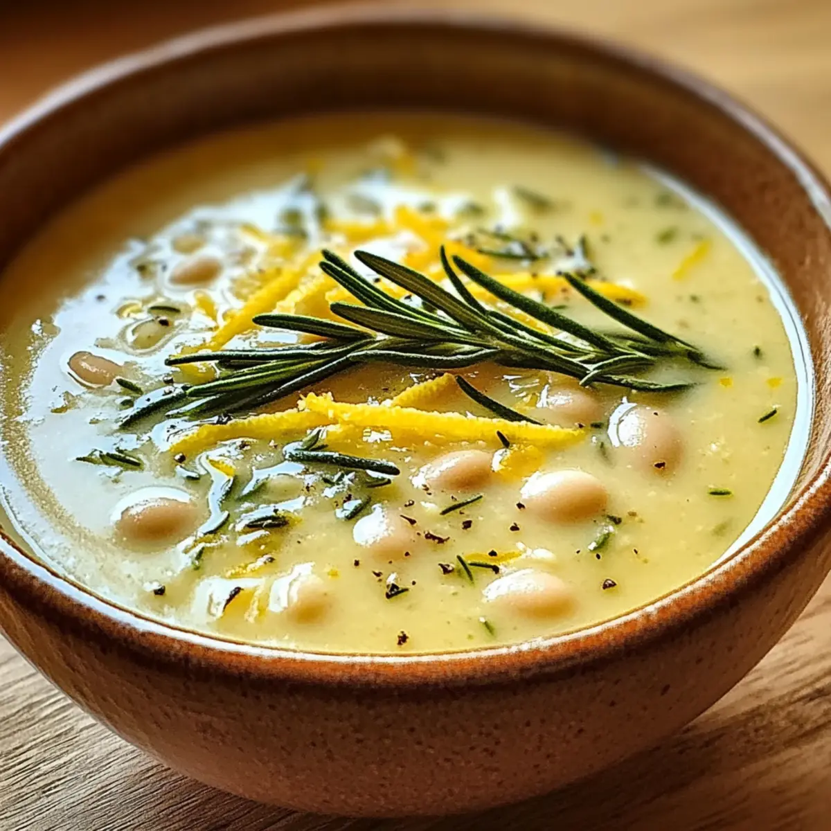 Leichte Zitrone und Rosmarin weiße Bohnensuppe