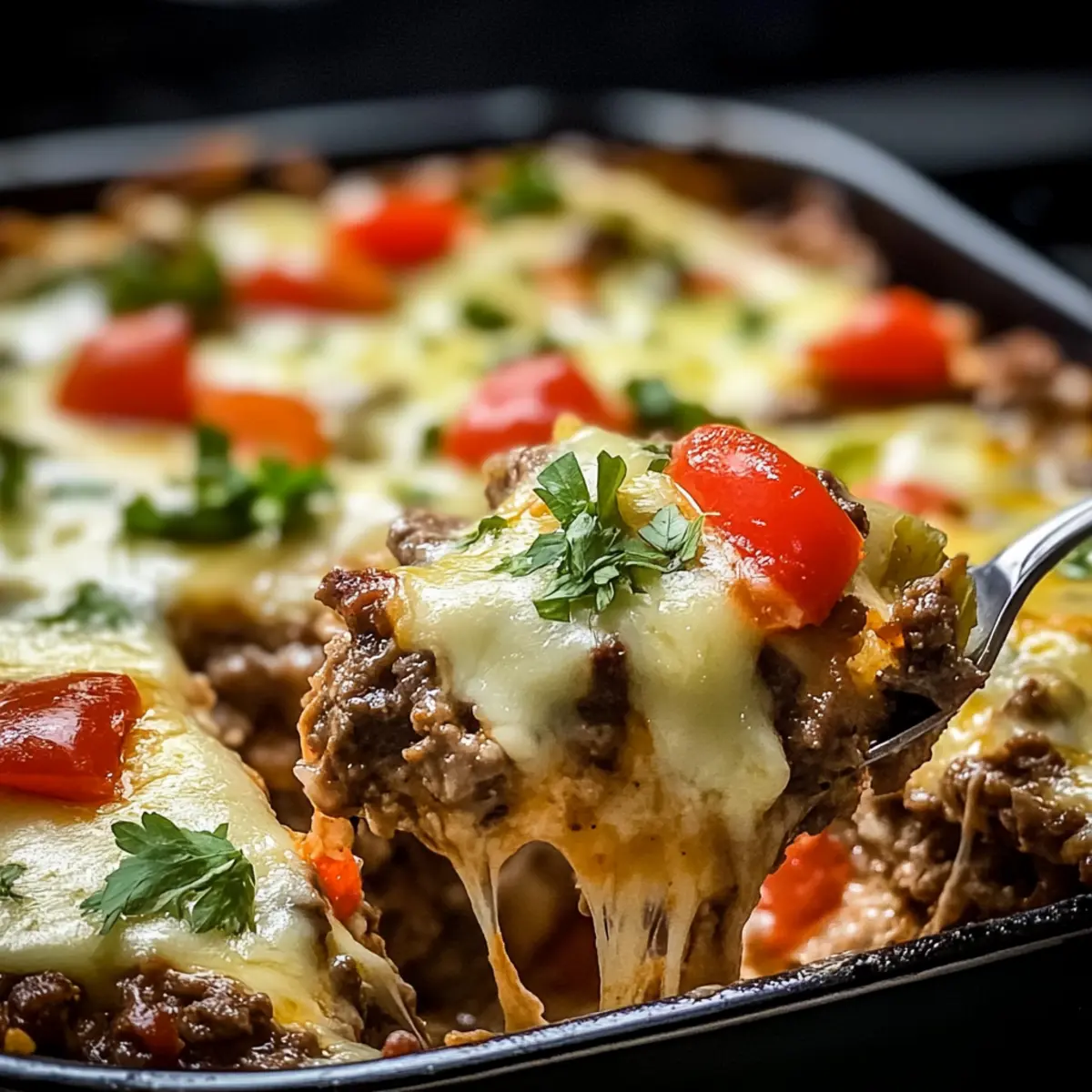 Niedrig-Kohlenhydrat Philly Cheesesteak Auflauf